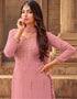 Rose Pink Sharara style Suit Faux Georgette Salwar Kameez in Embroidery, Stone & Lace Work Closure View