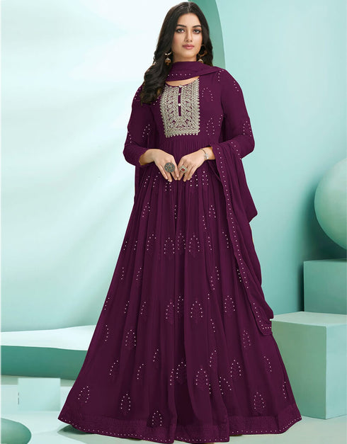 PInk N/A style Suit Faux Georgette Salwar Kameez in Embroidery, Stone & Lace Work