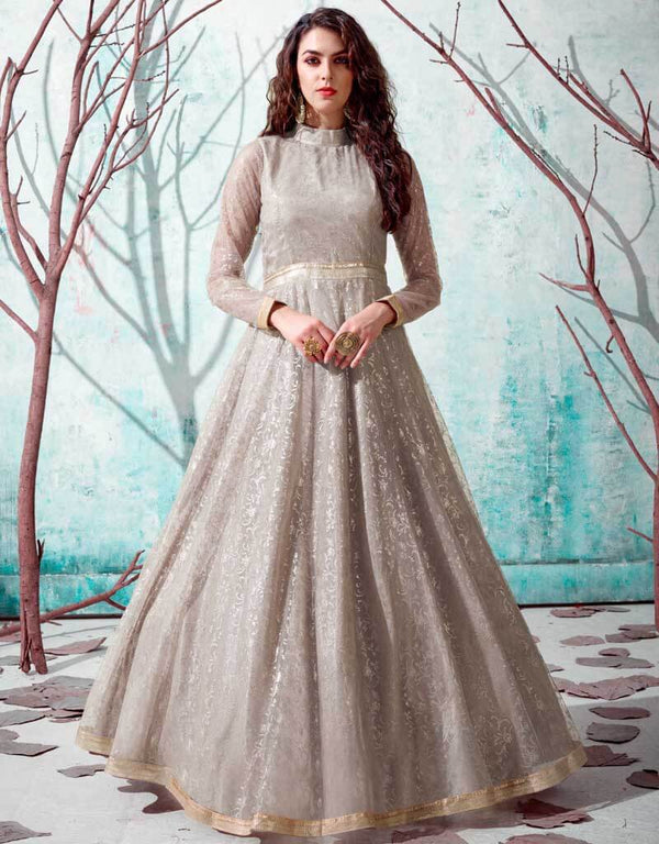 Beige Net Anarkali Suit