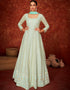 Sky Blue Pant style Suit Real Georgette Salwar Kameez in Embroidery, Stone & Lace Work