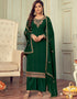 Green Palazzo style Suit Faux Georgette Salwar Kameez in Embroidery, Sequins & Lace Work