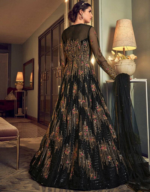 Butterfly Net Black Salwar Suits Suit Anarkali Bottom