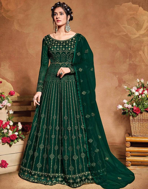Butterfly Net Darkgreen Suit Suit Anarkali Bottom