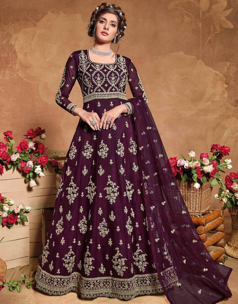 Butterfly Net Wine Suit Suit Anarkali Bottom