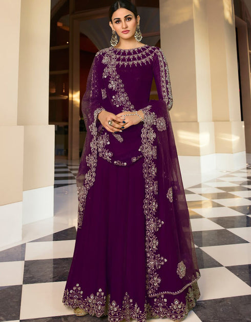 Pink Pant style Suit Semi-Stitched Suits Salwar Kameez in Embroidery, Stone & Lace Work