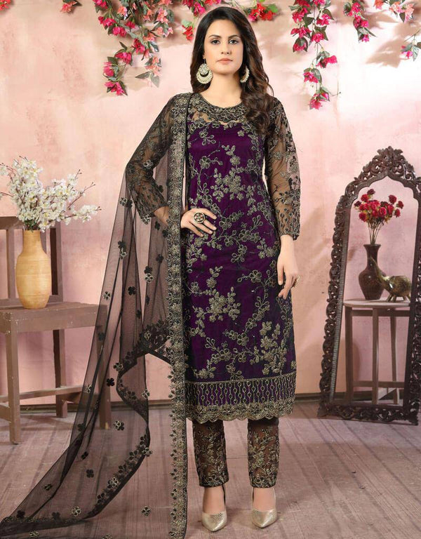 Purple Net Pant Pakistani Suit