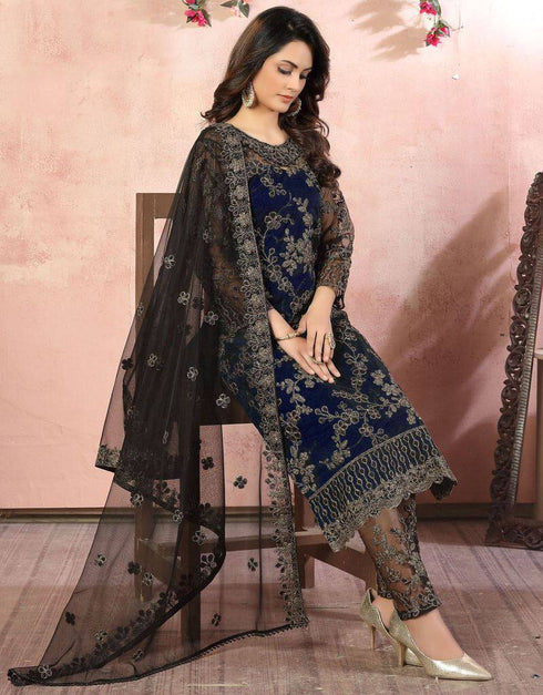 Blue Net Pant Pakistani Suit