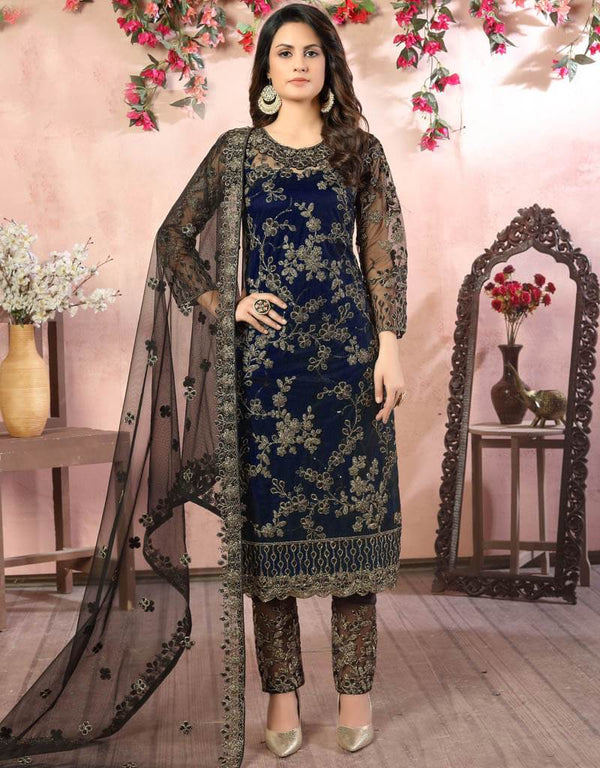 Blue Net Pant Pakistani Suit