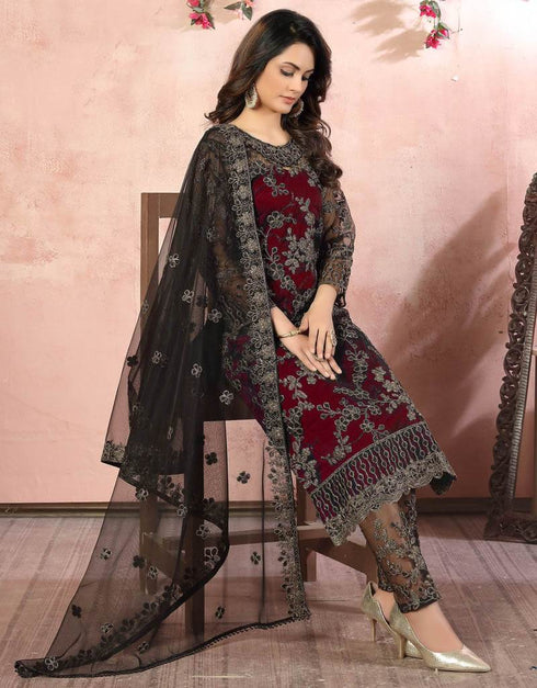 Maroon Net Pant Pakistani Suit