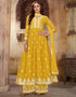 Yellow Palazzo style Suit Faux Georgette Salwar Kameez in Sequins Embroidery & Lace Work