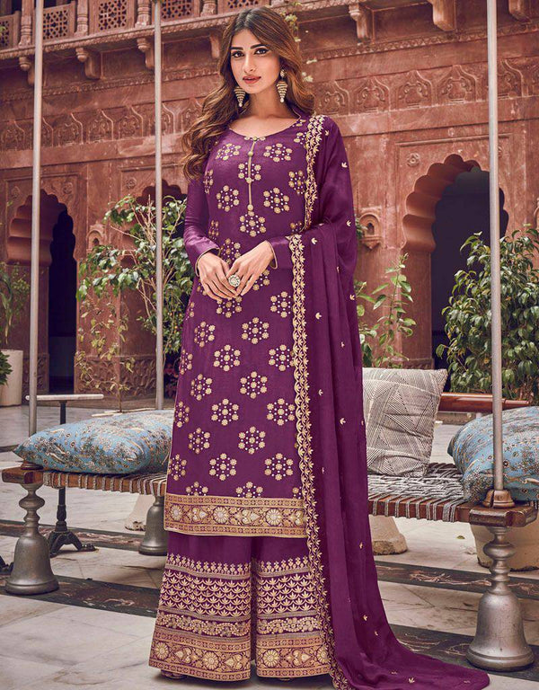 Purple Pure Dola Jacquard Palazzo Dress
