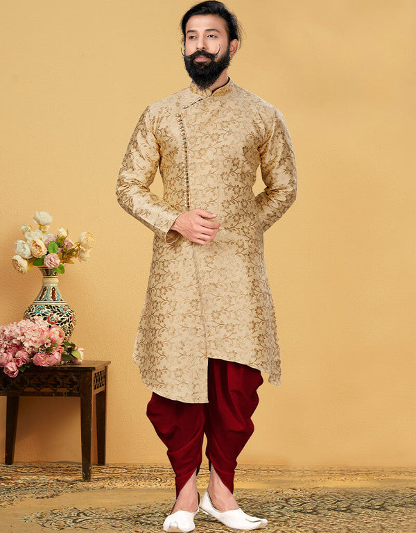 Beige Kurta Jacquard Silk Dhoti