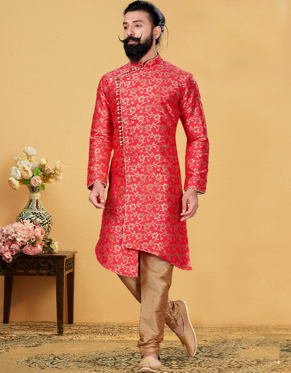Pink Kurta Jacquard Silk Chudidaar