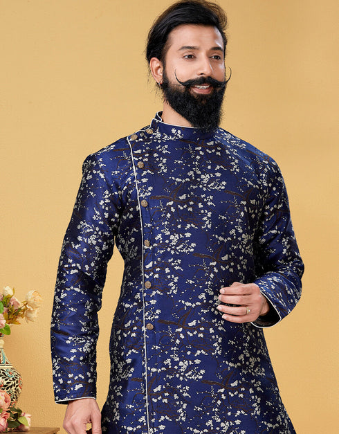 Blue Kurta Heavy Silk Dhoti Closure View