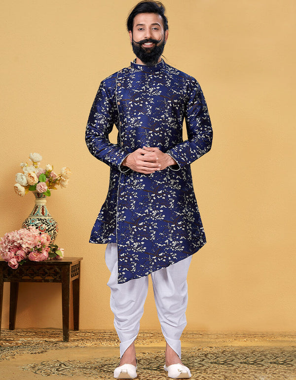 Blue Kurta Heavy Silk Dhoti