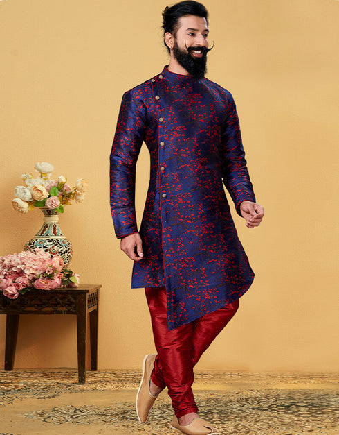 Blue Kurta Heavy Silk Chudidaar Closure View
