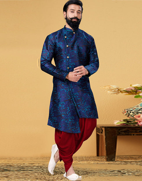 Blue Kurta Heavy Silk Dhoti Closure View