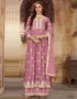 Lavender Palazzo style Suit Faux Georgette Salwar Kameez in Sequins Embroidery & Lace Work Closure View