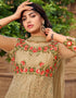 Beige Pant style Salwar Kameez Butterfly Net Salwar Kameez in Embroidered, Stone & Lace Work Closure View