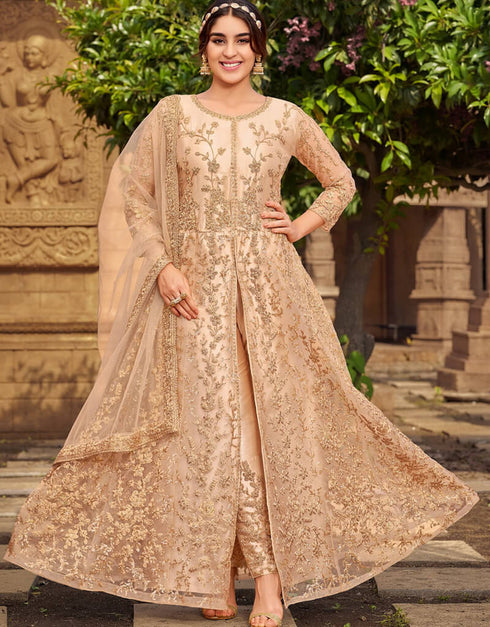 Rose Pink Pant style Salwar Kameez Butterfly Net Salwar Kameez in Cording Embroidered & Lace Work