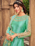 Green Pant style Salwar Kameez Super Silk Salwar Kameez in Embroidered, Stone & Lace Work Closure View