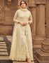 Beige Pant style Salwar Kameez Butterfly Net Salwar Kameez in Embroidered, Stone & Lace Work