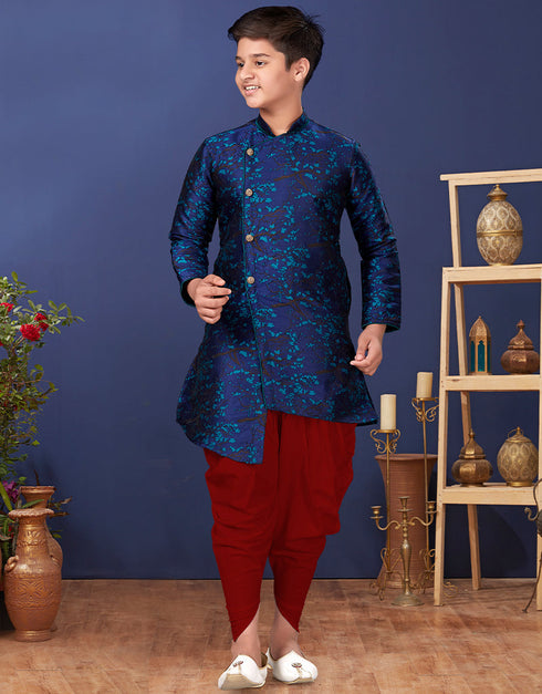 Blue Kurta Pajama Jacquard Silk