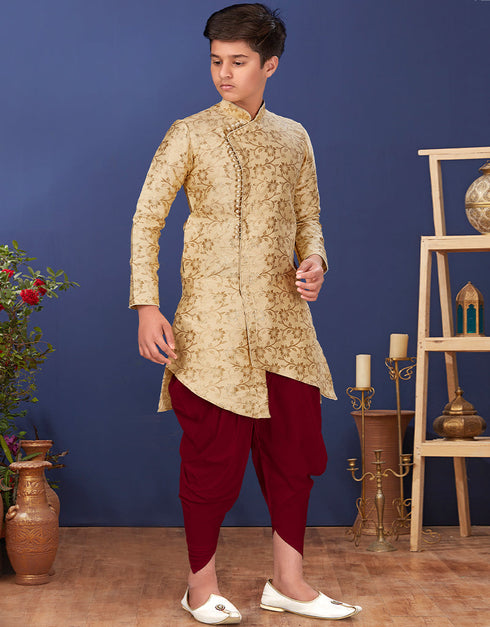 Beige Kurta Pajama Heavy Silk Closure View