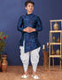 Blue Kurta Pajama Jacquard Silk