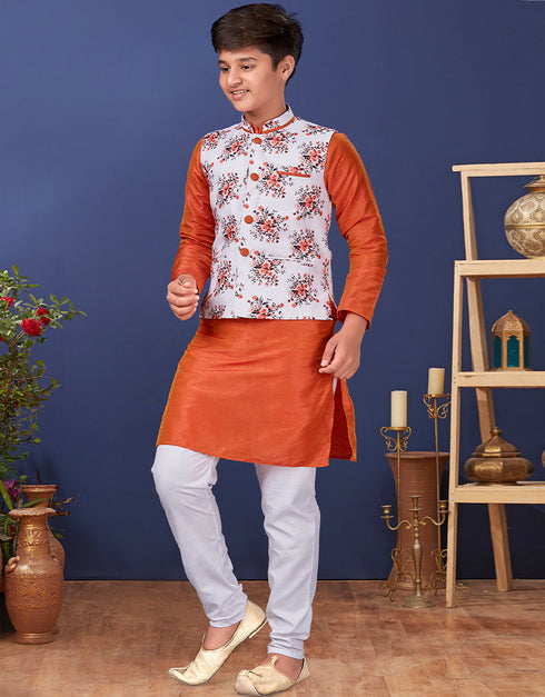 Orange Kurta Pajama Dhupion Silk Closure View