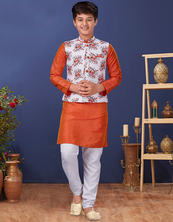 Orange Kurta Pajama Dhupion Silk