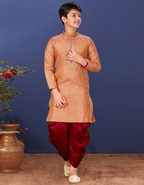 Orange Kurta Pajama Jacquard Silk Closure View