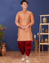 Orange Kurta Pajama Jacquard Silk