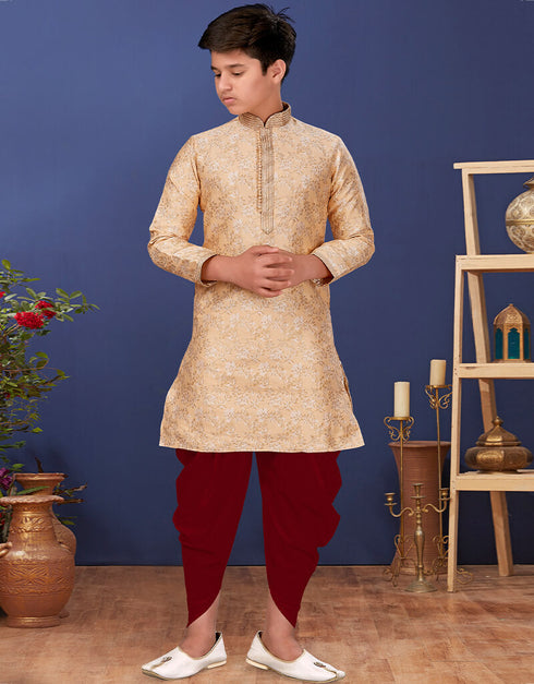 Cream Kurta Pajama Jacquard Silk Closure View