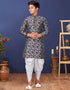 Navy Blue Kurta Pajama Jacquard Silk Closure View