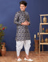 Navy Blue Kurta Pajama Jacquard Silk