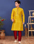 Yellow Kurta Pajama Mulberry Butti silk Closure View