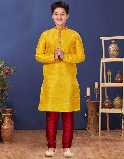 Yellow Kurta Pajama Mulberry Butti silk