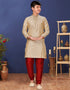 Beige Kurta Pajama Jacquard Silk