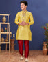 Yellow Kurta Pajama Jacquard Silk Closure View