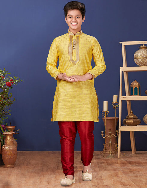 Yellow Kurta Pajama Jacquard Silk