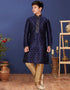 Navy Blue Kurta Pajama Mulberry Butti silk Closure View
