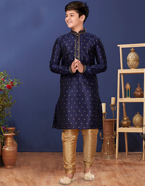 Navy Blue Kurta Pajama Mulberry Butti silk
