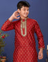 Red Kurta Pajama Jacquard Silk Closure View