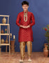 Red Kurta Pajama Jacquard Silk