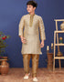 Cream Kurta Pajama Jacquard Silk Closure View