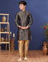 Navy Blue Kurta Pajama Jacquard Silk Closure View