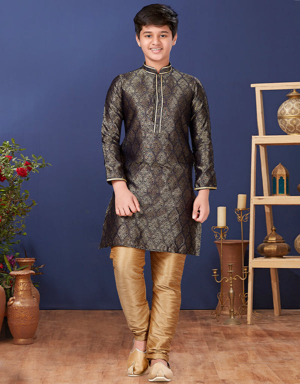 Navy Blue Kurta Pajama Jacquard Silk