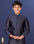 Blue Kurta Pajama Jacquard Silk Closure View