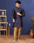 Blue Kurta Pajama Jacquard Silk
